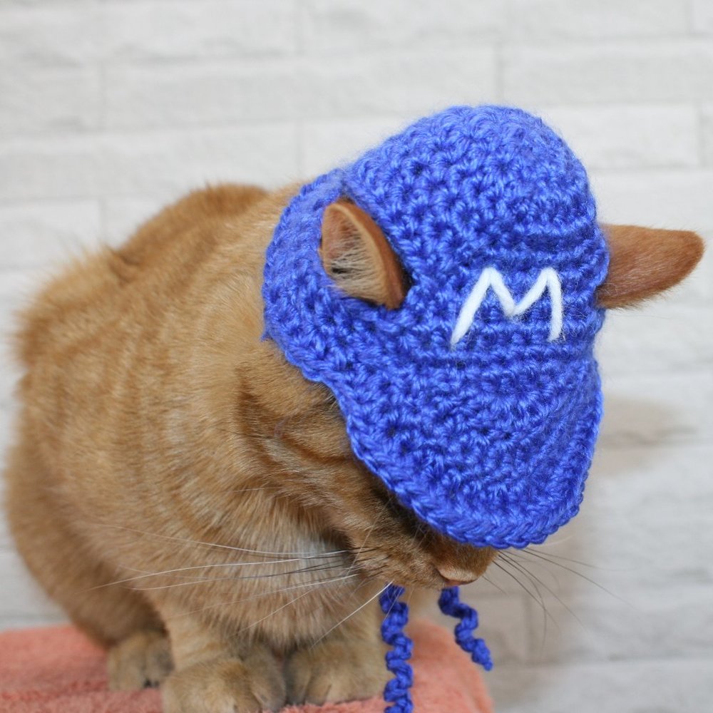 HAND CRAFTED Baseball Cat Hat Visor Crochet Hairy Wig Costume Photo Prop - Picture 3 of 15